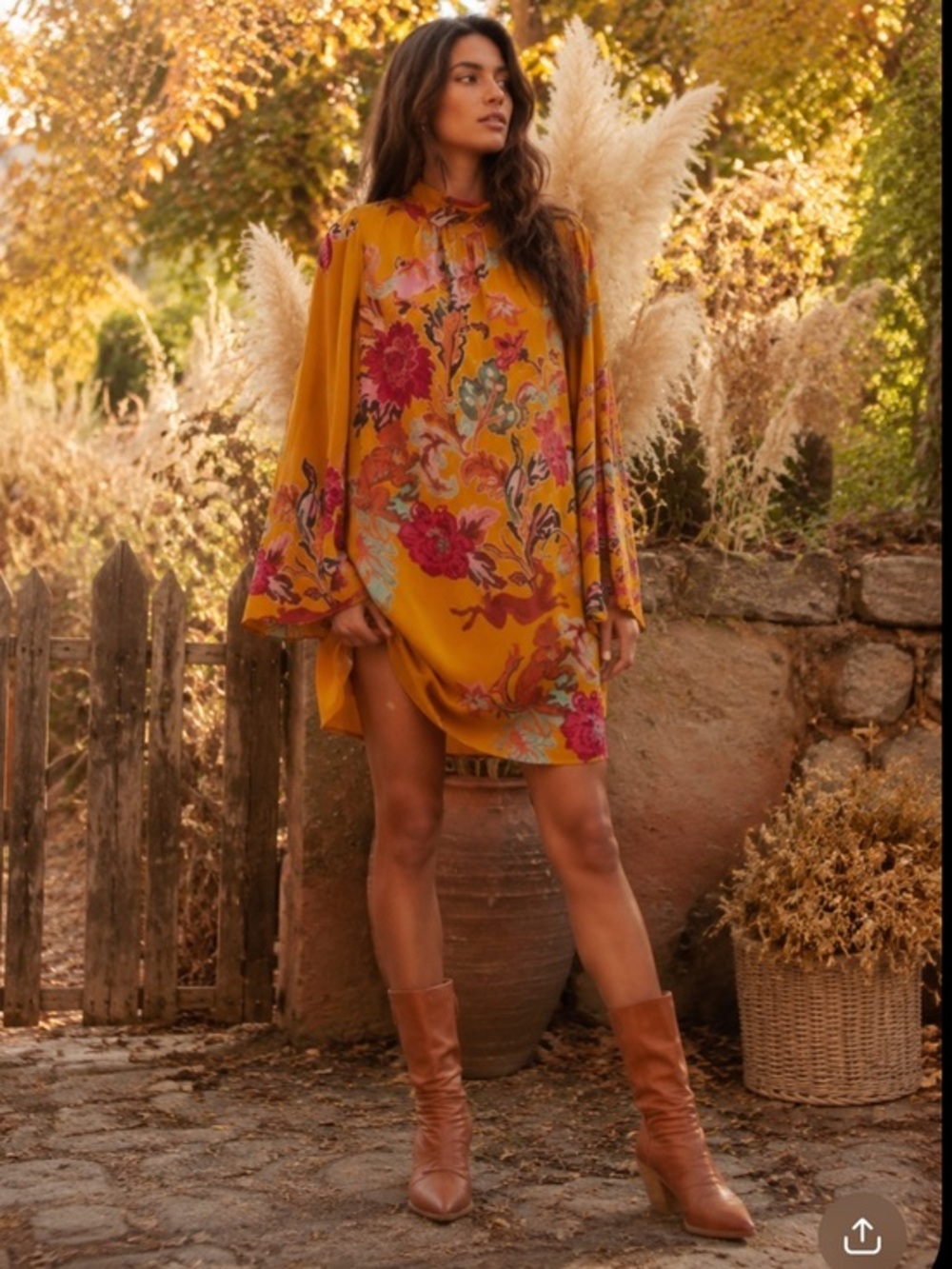 ANTHROPOLOGIE boho BELL SLEEVED SILK FLORAL MINI DRESS